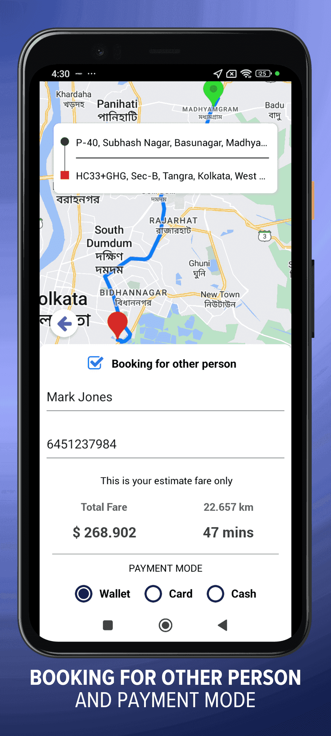 Booking for other person and payment mode