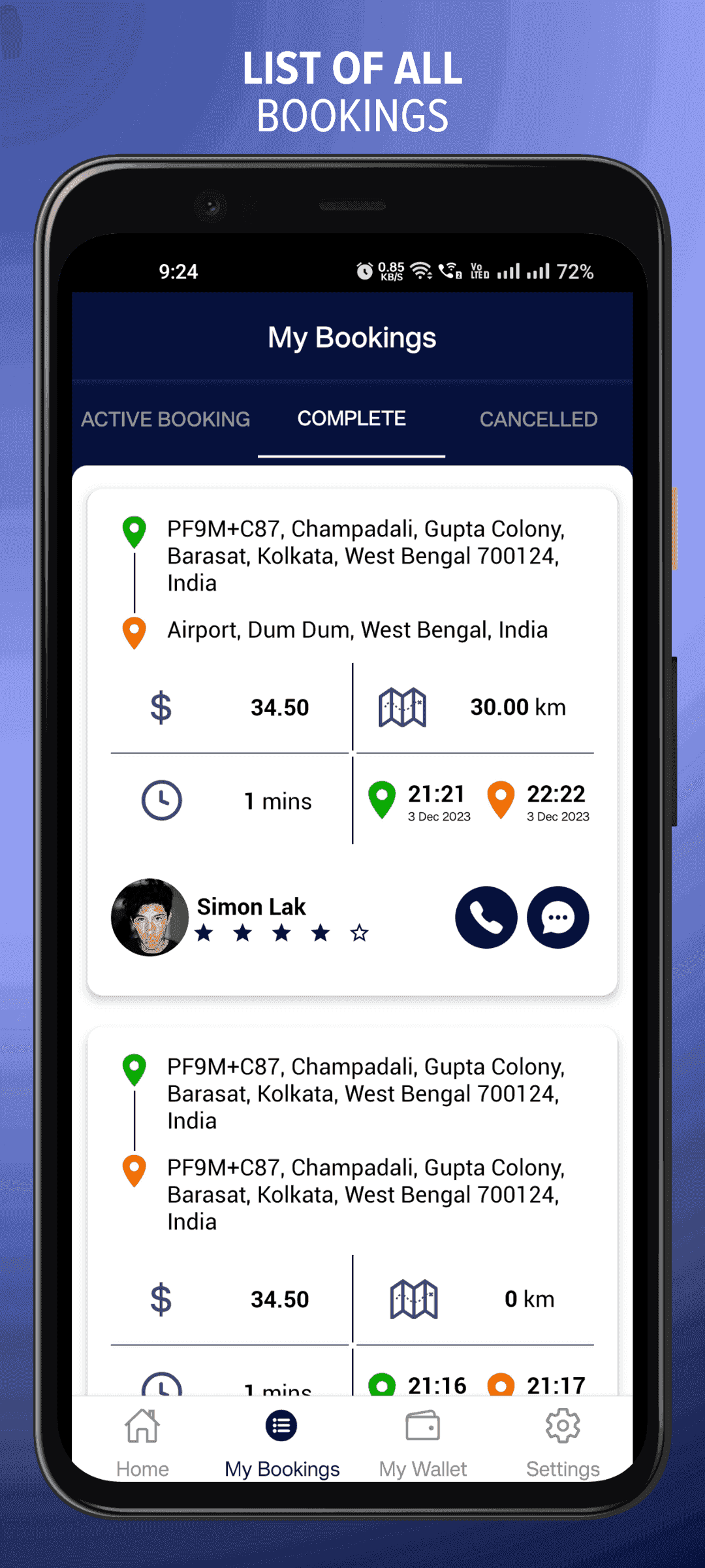 List of all bookings